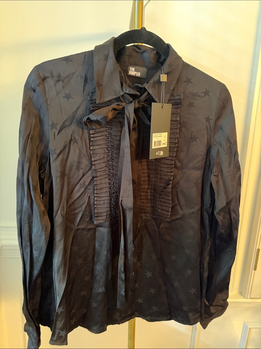 The Kooples Black Satin Star-Print Button Front Blouse
